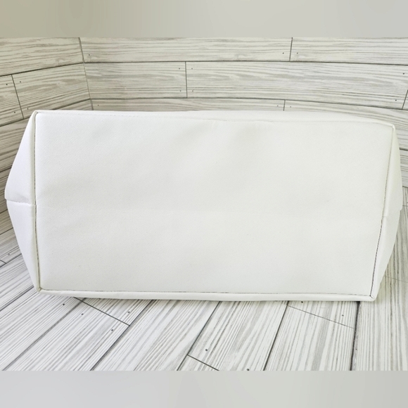 VINCE CAMUTO BELLA White & Orange Floral Laser Cut Faux Leather Tote Bag, EUC - Picture 8 of 13